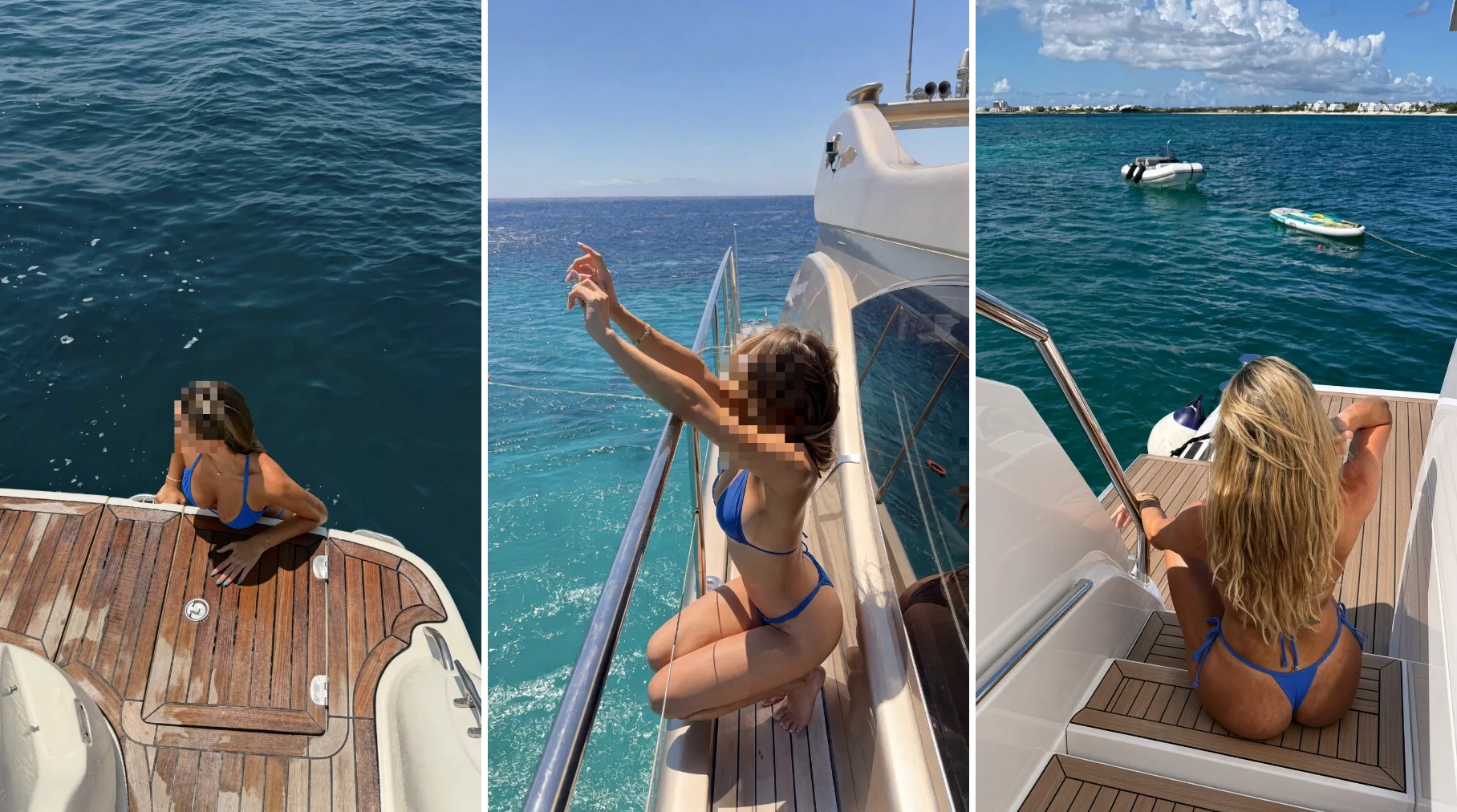 Tres fotos de una sesión en barco con creadoras